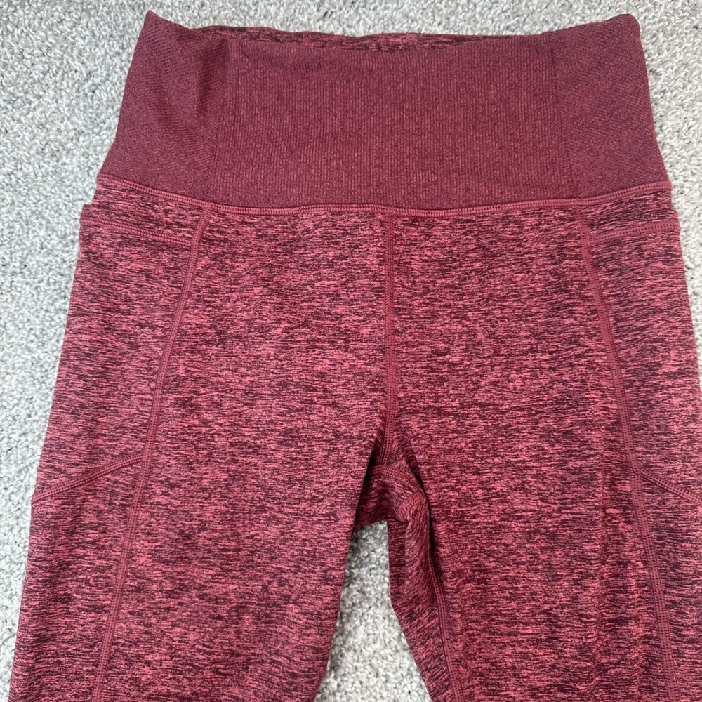 Athleta Exhale Heel Tight Leggings Sz M Tall Burgundy Heather Space Dye Stirrup